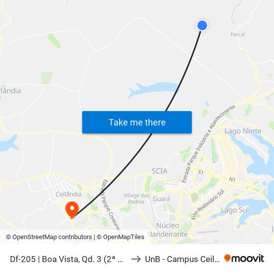 Df-205 | Boa Vista, Qd. 3 (2ª Entrada) to UnB - Campus Ceilândia map