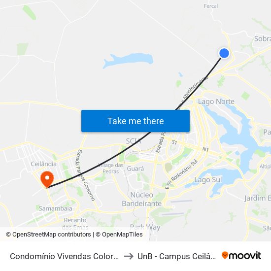 Condomínio  Vivendas Colorado I to UnB - Campus Ceilândia map
