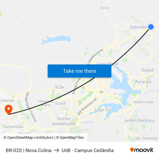 BR-020 | Nova Colina to UnB - Campus Ceilândia map