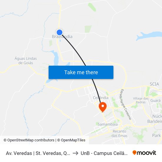 Av. Veredas | St. Veredas, Qd. 6 to UnB - Campus Ceilândia map