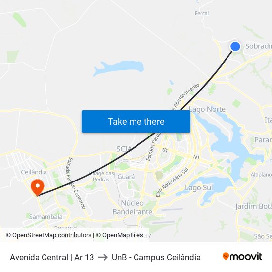 Avenida Central | Ar 13 to UnB - Campus Ceilândia map