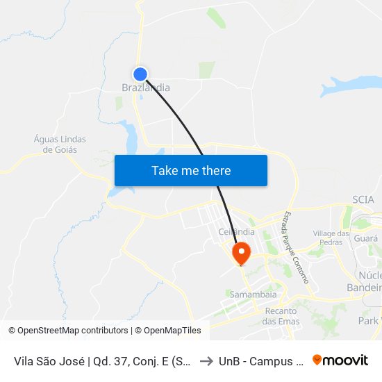 Vila São José | Qd. 37, Conj. E (Superm. Barbosa) to UnB - Campus Ceilândia map