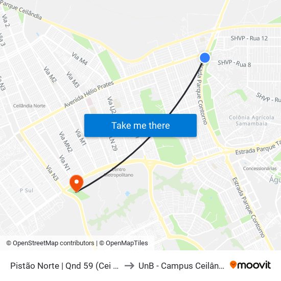 Pistão Norte | Qnd 59 (Cei 02) to UnB - Campus Ceilândia map