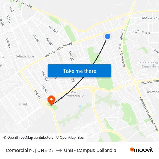Comercial Norte | Qne 27 to UnB - Campus Ceilândia map