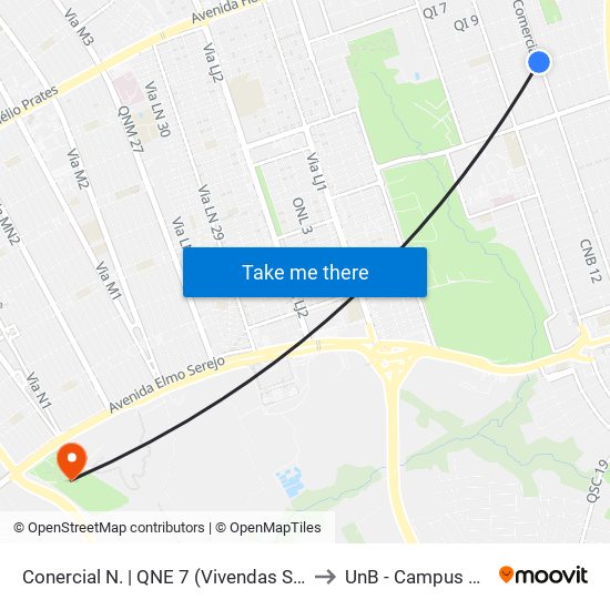 Conercial N. | QNE 7 (Vivendas Supermercado) to UnB - Campus Ceilândia map