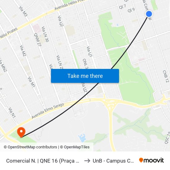 Comercial N. | QNE 16 (Praça do Bicalho) to UnB - Campus Ceilândia map