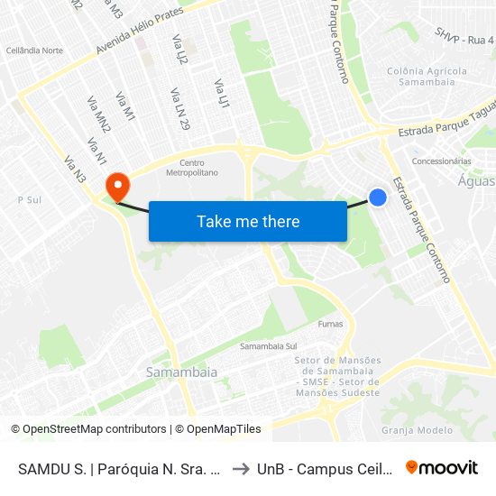 Samdu Sul | Csb 10 (Paróquia N. Sra. Fátima) to UnB - Campus Ceilândia map