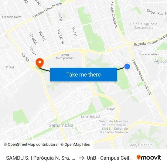 SAMDU S. | Paróquia N. Sra. Fátima to UnB - Campus Ceilândia map