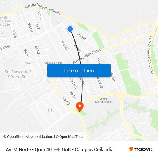 Av. M Norte - Qnm 40 to UnB - Campus Ceilândia map