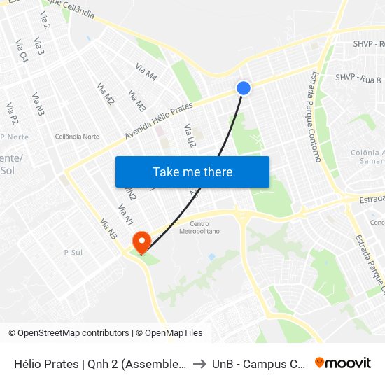 Hélio Prates | Qnh 2 (Assembleia De Deus) to UnB - Campus Ceilândia map