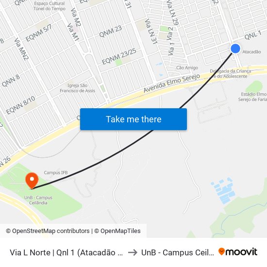 Via L Norte | Qnl 1 (Atacadão / Dca II) to UnB - Campus Ceilândia map