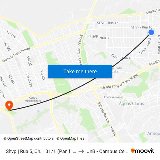 Shvp | Rua 5, Ch. 101/1 (Panif. Bonanza) to UnB - Campus Ceilândia map