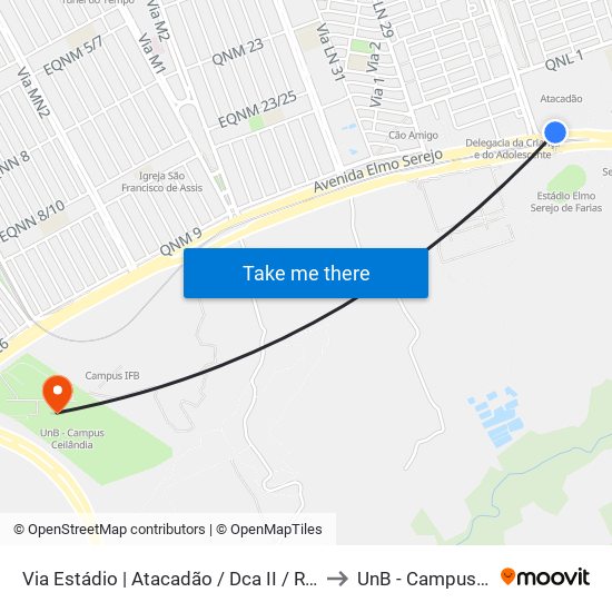 Via Estádio | Atacadão / Dca II / Rodoviária / Estádio to UnB - Campus Ceilândia map