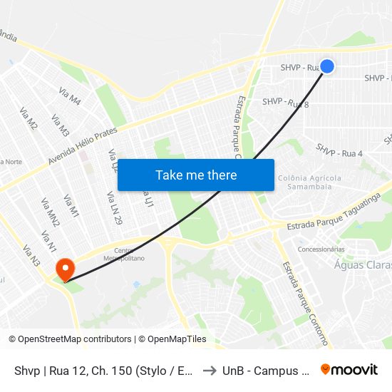 Shvp | Rua 12, Ch. 150 (Stylo / Edinho Bombas) to UnB - Campus Ceilândia map