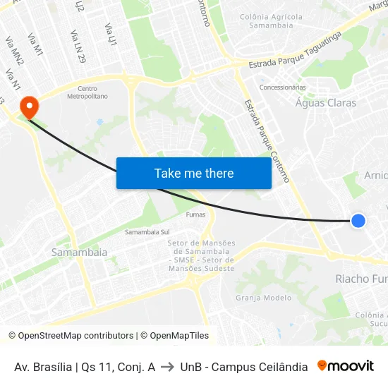 Av. Brasília | Qs 11, Conj. A to UnB - Campus Ceilândia map