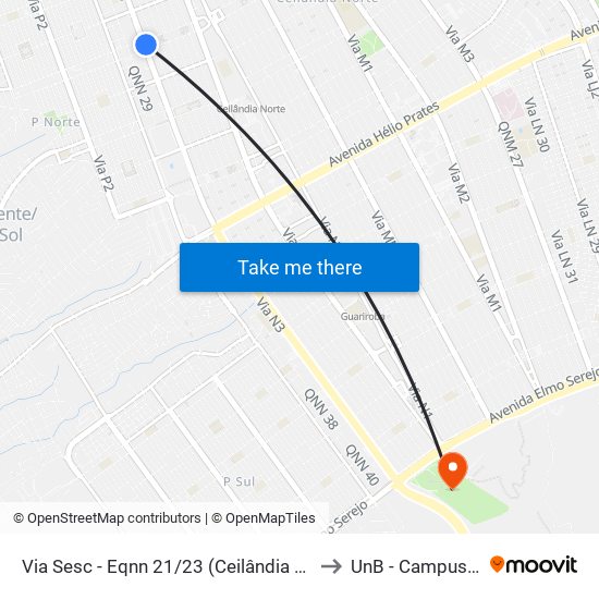 Via Sesc - Eqnn 21/23 (Ceilândia Mall/Iesb Ceilândia) to UnB - Campus Ceilândia map