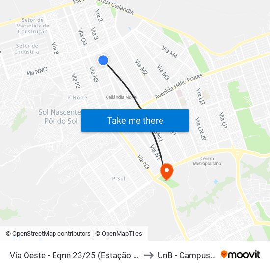 Via Oeste - Eqnn 23/25 (Estação Terminal Ceilândia) to UnB - Campus Ceilândia map