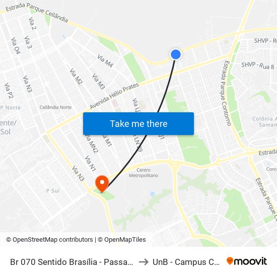 Br 070 Sentido Brasília - Passarela Da Qng to UnB - Campus Ceilândia map