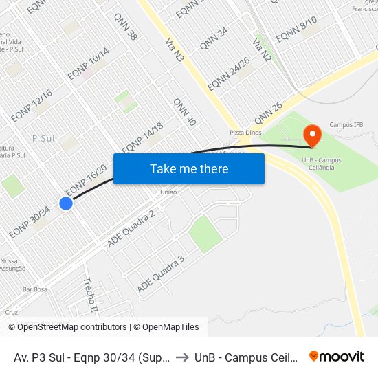 Av. P3 Sul - Eqnp 30/34 (Supercei) to UnB - Campus Ceilândia map