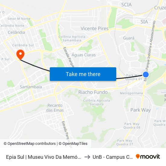 EPIA | Museu Vivo da Memória Candanga to UnB - Campus Ceilândia map