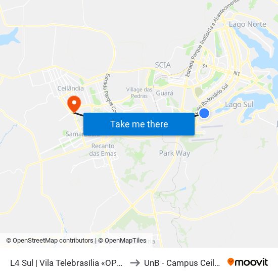 L4 Sul | Vila Telebrasília to UnB - Campus Ceilândia map