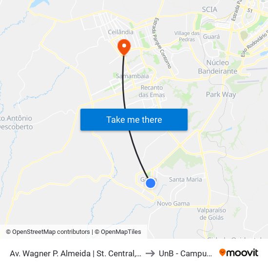 Av. Wagner P. Almeida | St. Central, Qd. 55 (Mcdonald'S) to UnB - Campus Ceilândia map