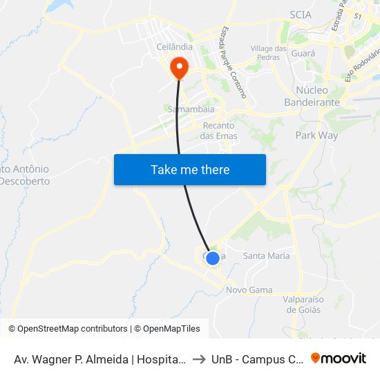 Av. Wagner P. Almeida | Hospital Santa Lúcia to UnB - Campus Ceilândia map