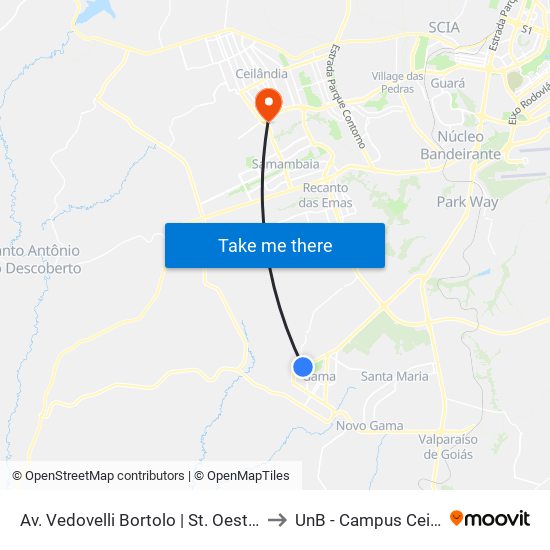 Av. Vedovelli Bortolo | St. Oeste, Qd. 10 to UnB - Campus Ceilândia map