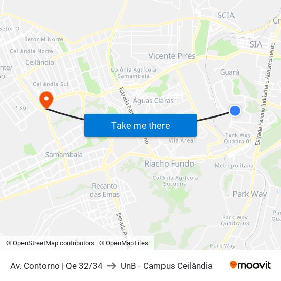 Av. Contorno | Qe 32/34 to UnB - Campus Ceilândia map