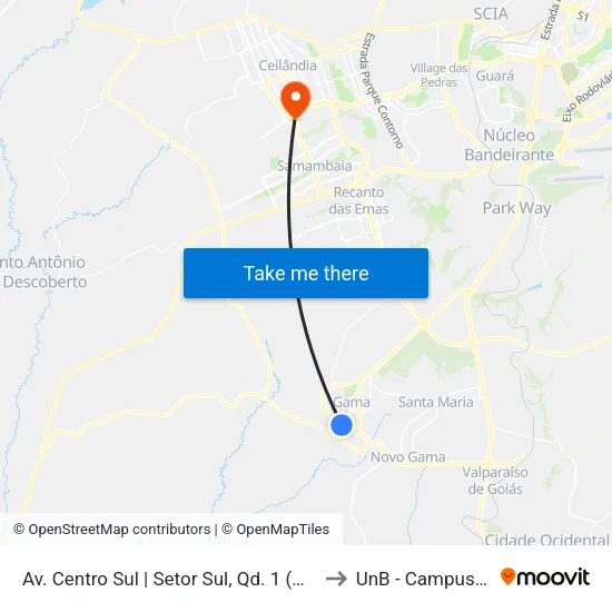 Av. Centro Sul | Setor Sul, Qd. 1 (Centro Radiológico) to UnB - Campus Ceilândia map