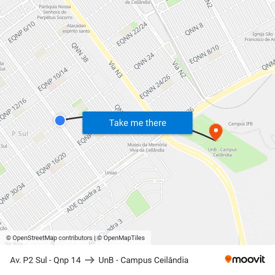Av. P2 Sul - Qnp 14 to UnB - Campus Ceilândia map