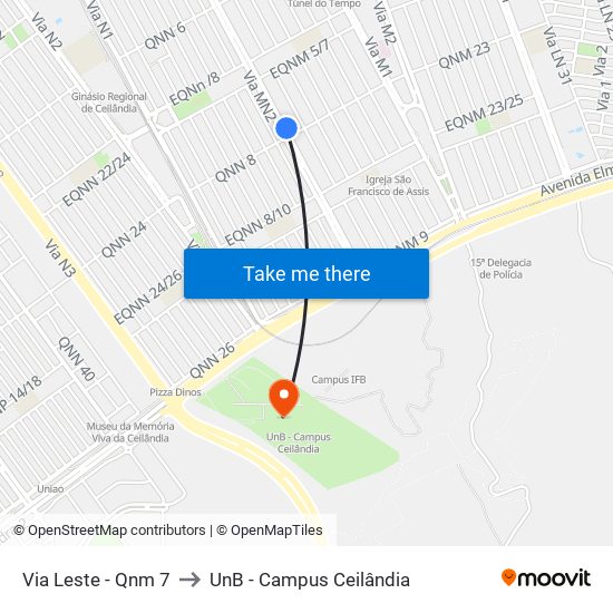 Via Leste - Qnm 7 to UnB - Campus Ceilândia map