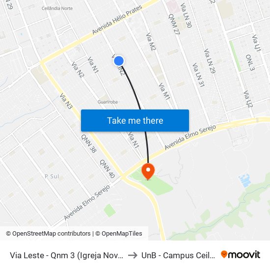 Via Leste - Qnm 3 (Igreja Nova Vida) to UnB - Campus Ceilândia map