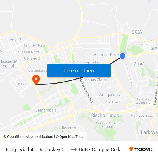 Eptg | Viaduto Do Jockey Clube to UnB - Campus Ceilândia map