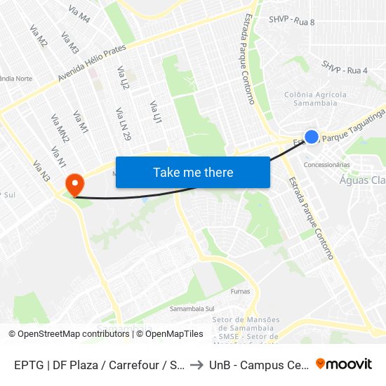 Eptg | Df Plaza / Carrefour / Sam's Club to UnB - Campus Ceilândia map