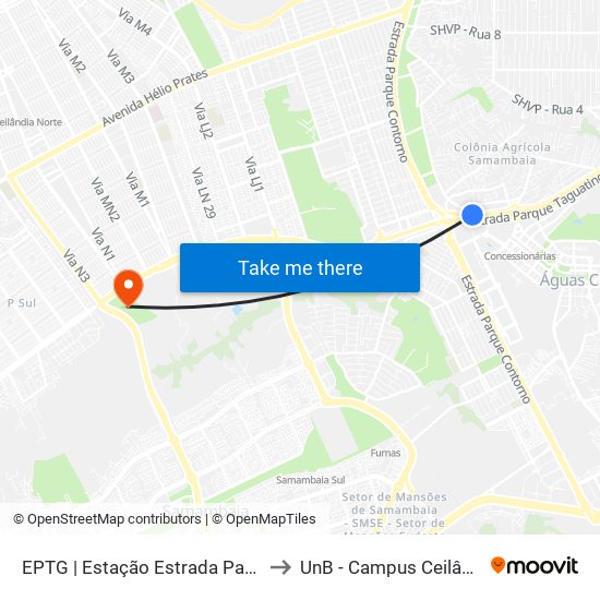 EPTG | Estação Estrada Parque to UnB - Campus Ceilândia map