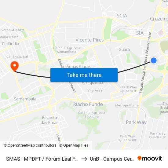 SMAS | MPDFT / Fórum Leal Fagundes to UnB - Campus Ceilândia map