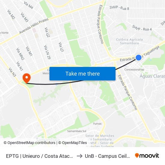 EPTG | Unieuro / Costa Atacadista to UnB - Campus Ceilândia map