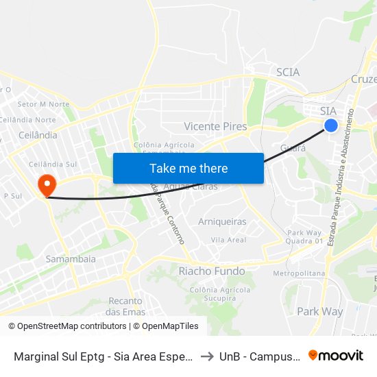 Marginal Sul Eptg - Sia Area Especial Próximo À Ceb to UnB - Campus Ceilândia map