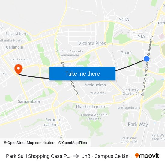 Park Sul | Shopping Casa Park to UnB - Campus Ceilândia map