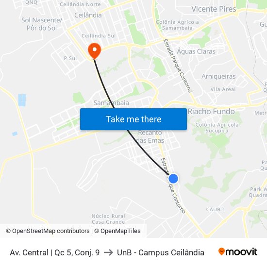 Av. Central | Qc 5, Conj. 9 to UnB - Campus Ceilândia map