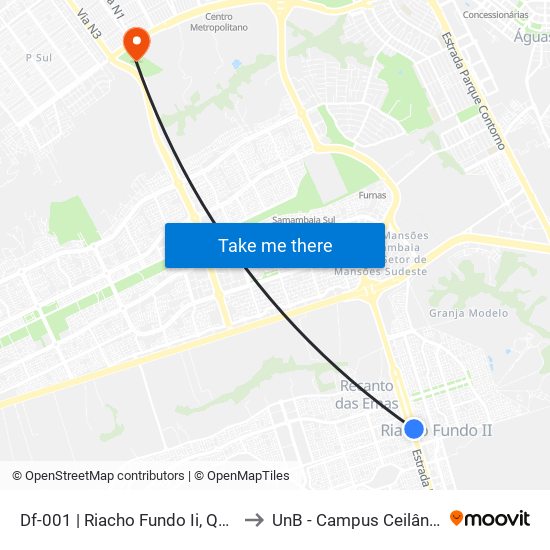 Df-001 | Riacho Fundo Ii, Qn 5a to UnB - Campus Ceilândia map