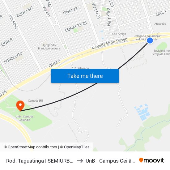 Rodoviária De Taguatinga (Urbano) to UnB - Campus Ceilândia map