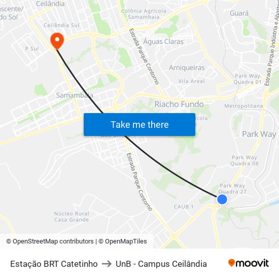 Estação BRT Catetinho to UnB - Campus Ceilândia map