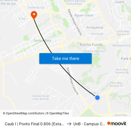 Caub I | Ponto Final 0.806 (Estação Brt Caub) to UnB - Campus Ceilândia map