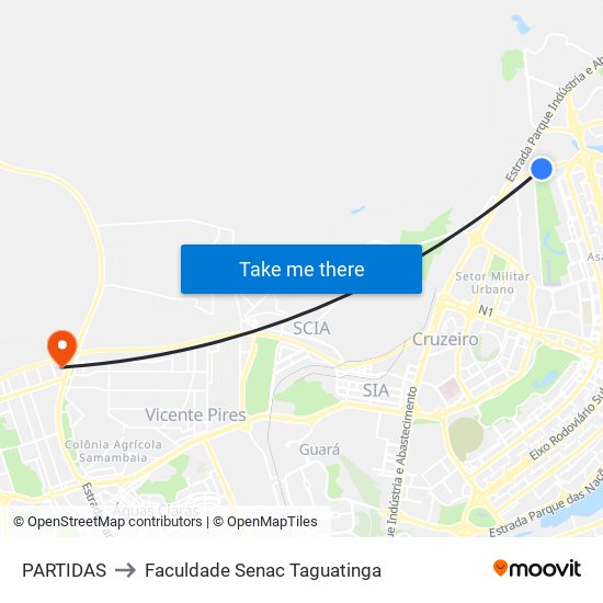 Terminal Asa Norte to Faculdade Senac Taguatinga map