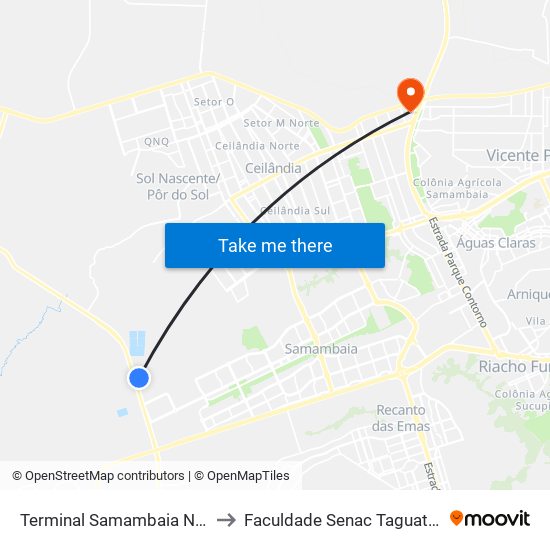 Terminal Samambaia Norte to Faculdade Senac Taguatinga map