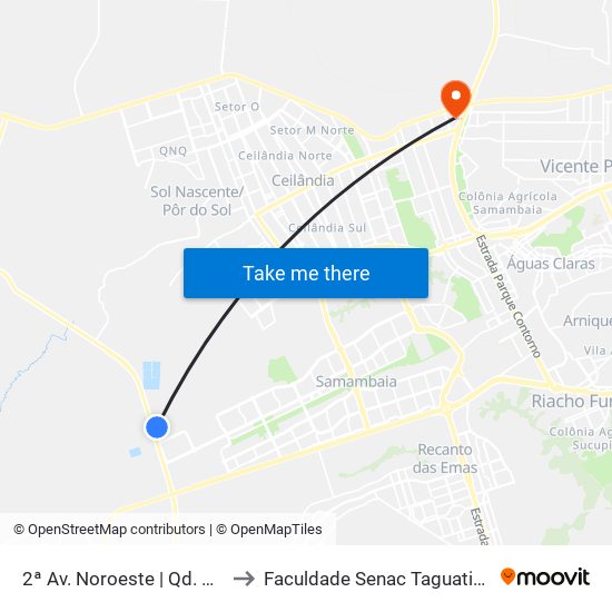 2ª Av. Noroeste | Qd. 833 to Faculdade Senac Taguatinga map