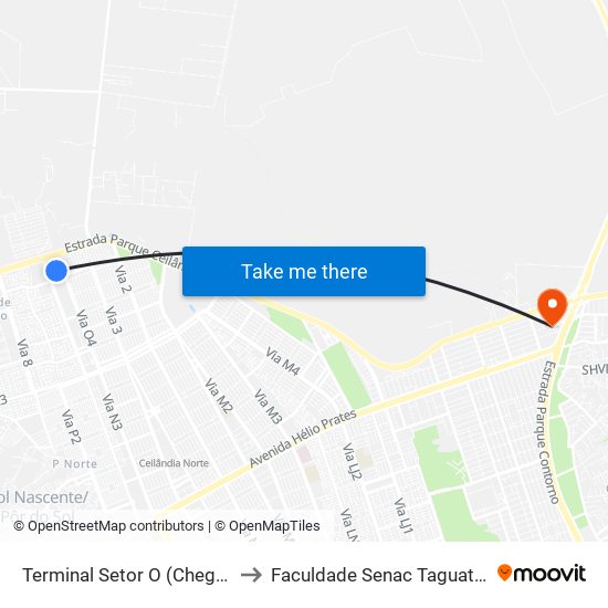 Terminal Setor O (Chegada) to Faculdade Senac Taguatinga map