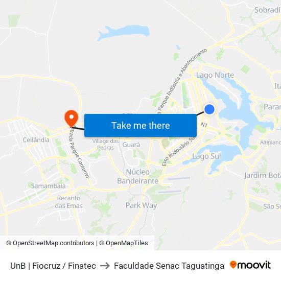 UnB | Fiocruz / Finatec to Faculdade Senac Taguatinga map